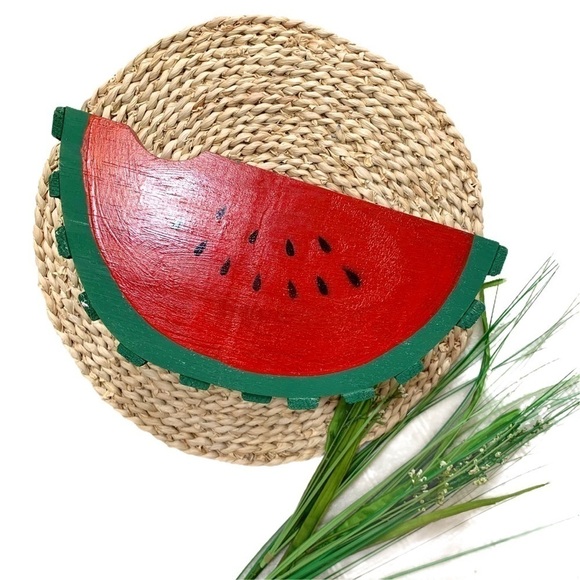 Vintage Handcrafted Watermelon Slice Wooden Basket - Picture 1 of 11